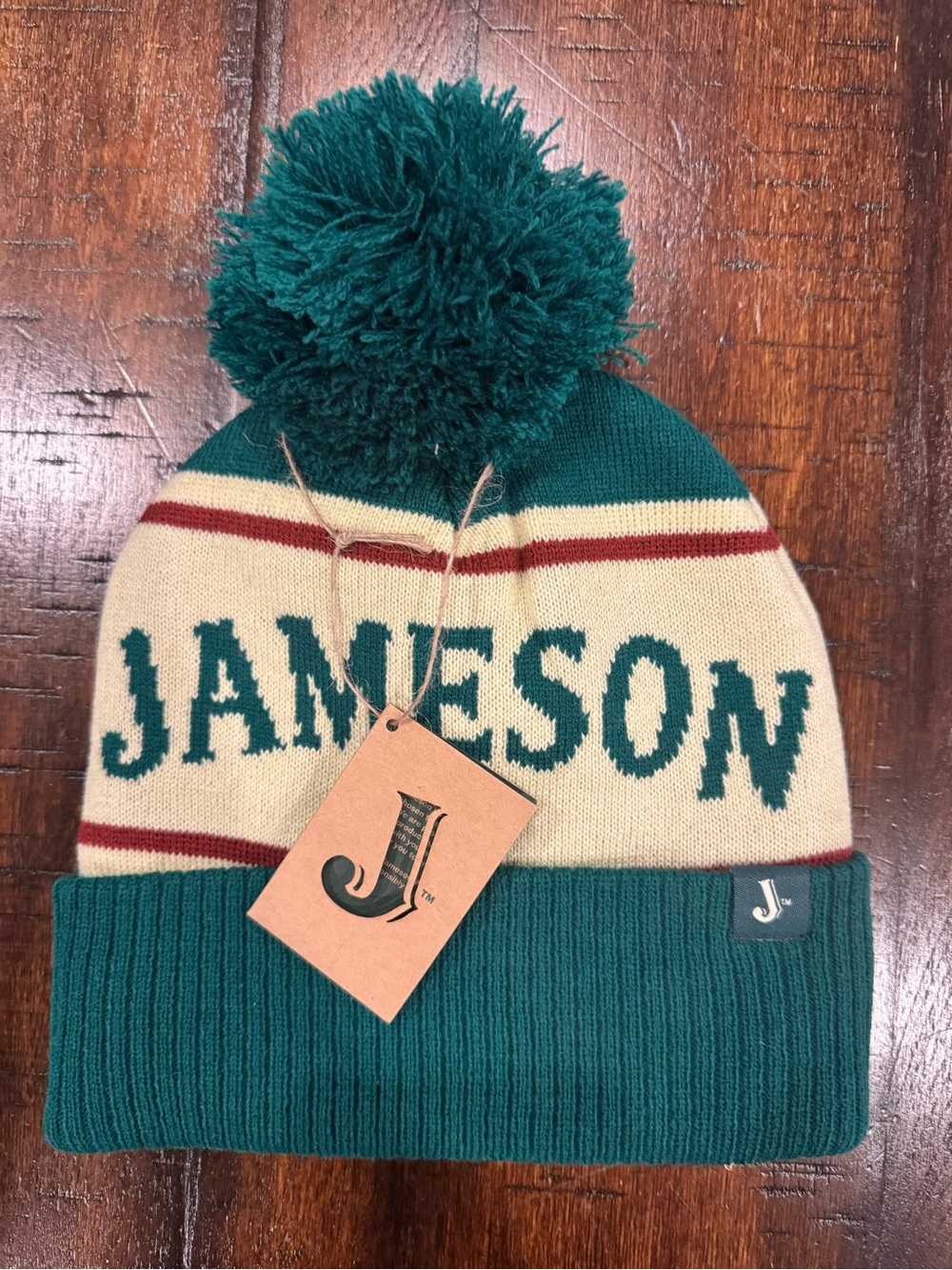 Adult Jameson Pom Beanie Hat in Green and Cream